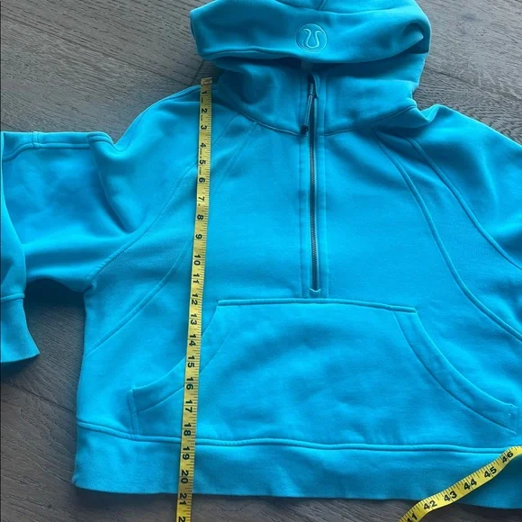 Lululemon Oversized 1/2 Zip Scuba Hoodie in 'Electric Turquoise' (M/L) *Stain* - Picture 12 of 14